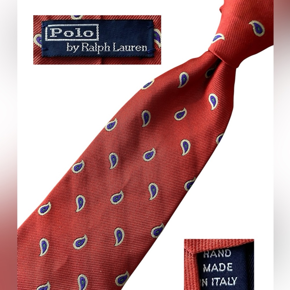 Polo Ralph Lauren Italy Brick Red Purple Neat Paisley Men's Tie